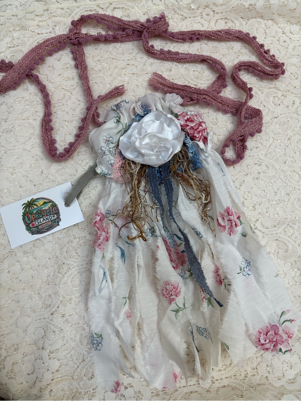 Shabby Chic Rose Upcycled Jabot Necklace Collar